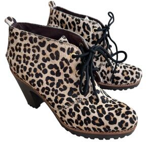 Sperry Leopard Print Haircalf Heeled Lace-Up Boots Women’s 9M Animal Print